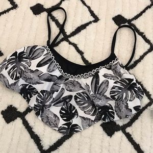 Black & White Leaf Patterned Bikini Top